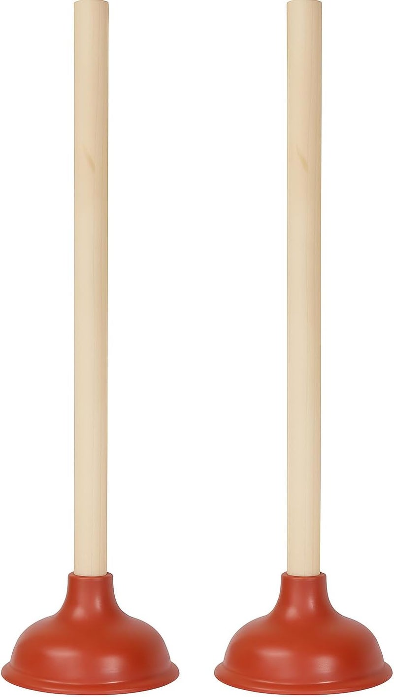 Bexter 19-Inch Toilet Plunger, Pack of 2 – Wooden Handle & Heavy-Duty Rubber Cup for Toilets, Sinks & Drains – Auburn - Image 1
